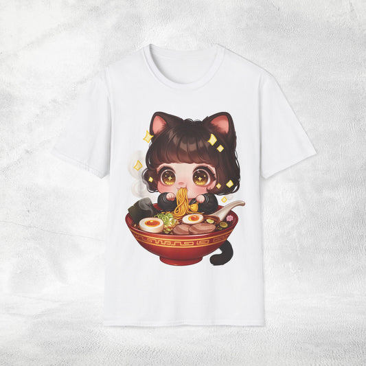 Unisex cat eats ramen / japanese restaurant
