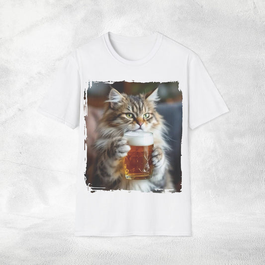Unisex funny shirt beer drinking cat