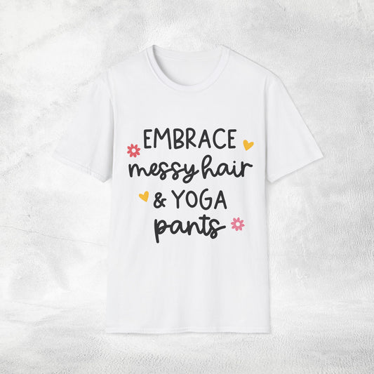 Women's yoga shirt embrace messy hair & yoga pants