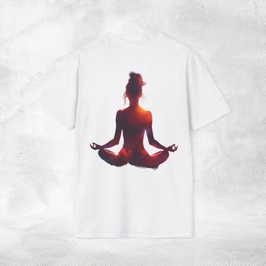Womens yoga shirt meditate pose backprint