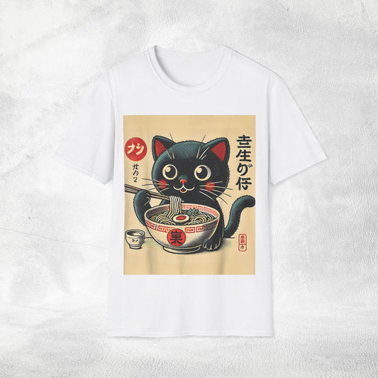 Unisex cat eats ramen / japanese restaurant