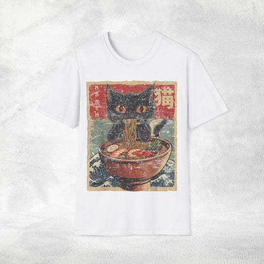 Unisex cat eats ramen / japanese restaurant