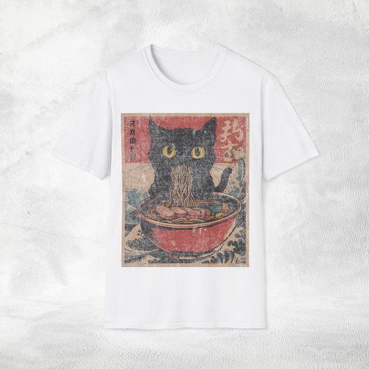 Unisex cat eats ramen / japanese restaurant