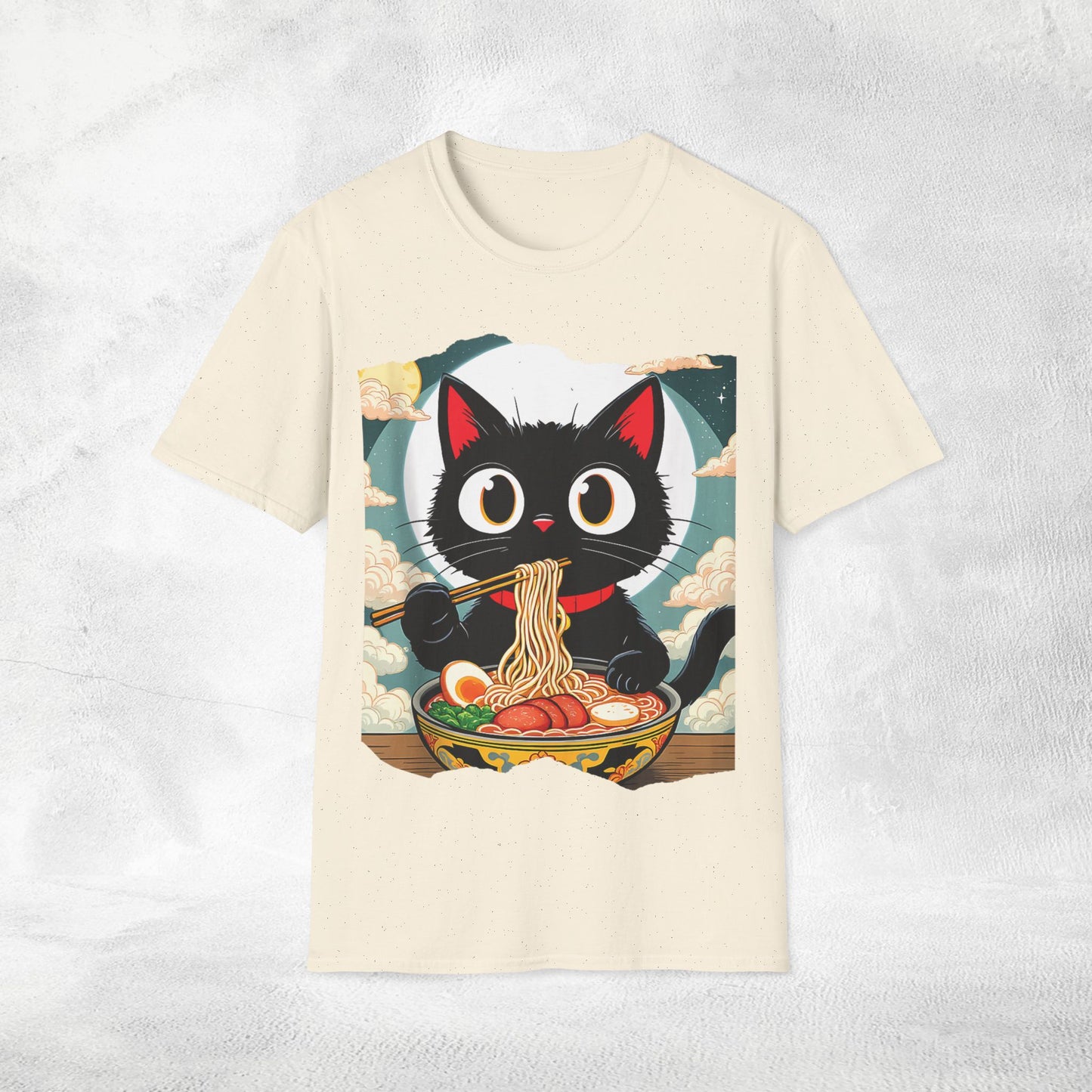 Unisex cat eats ramen / japanese restaurant