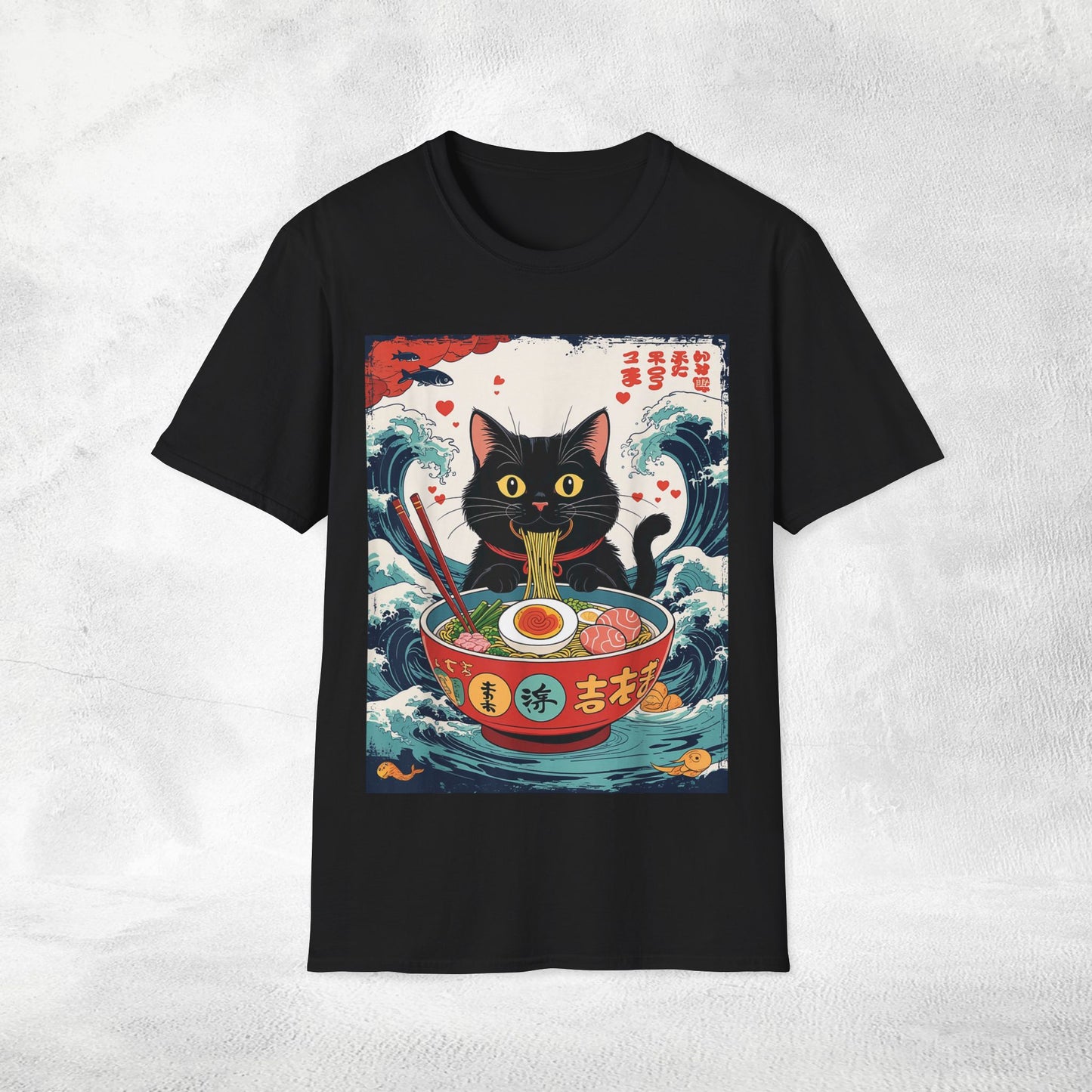 Unisex cat eats ramen / japanese restaurant