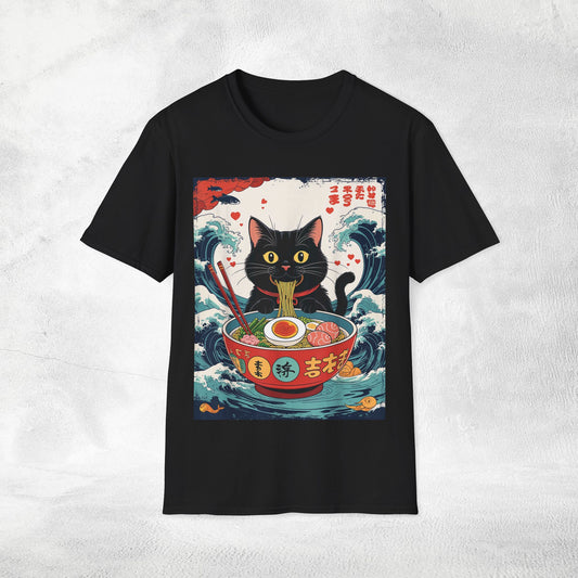 Unisex cat eats ramen / japanese restaurant