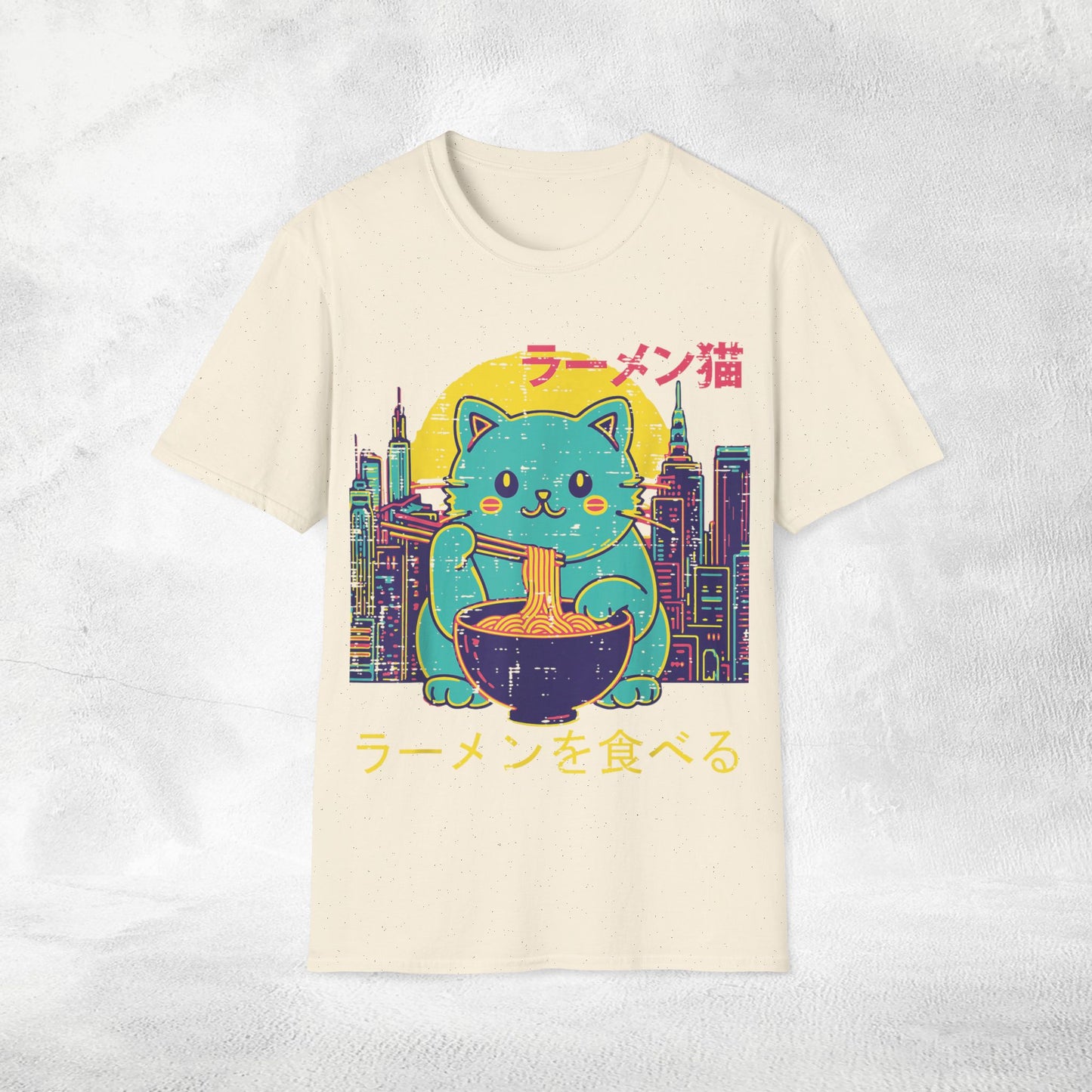 Unisex cat eats ramen / japanese restaurant