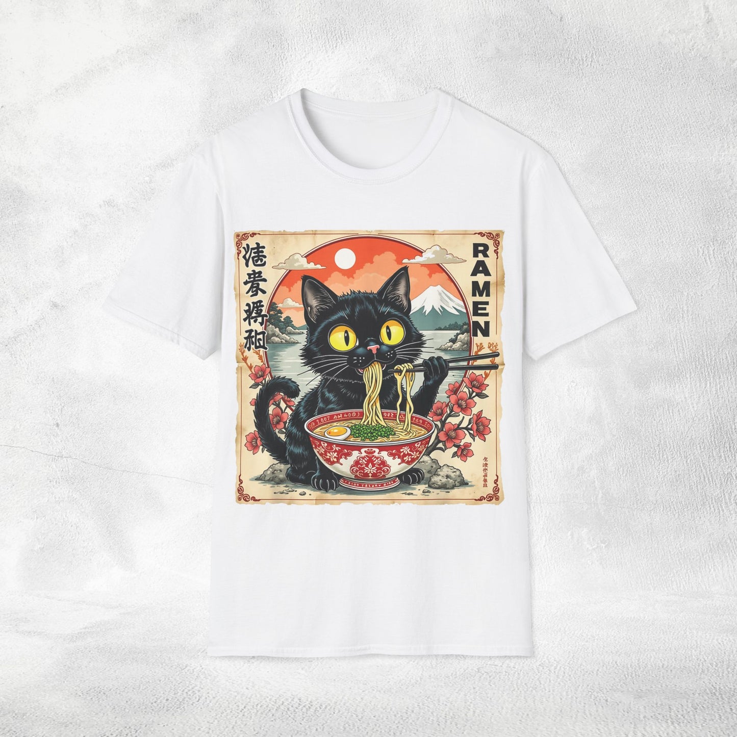 Unisex cat eats ramen / japanese restaurant
