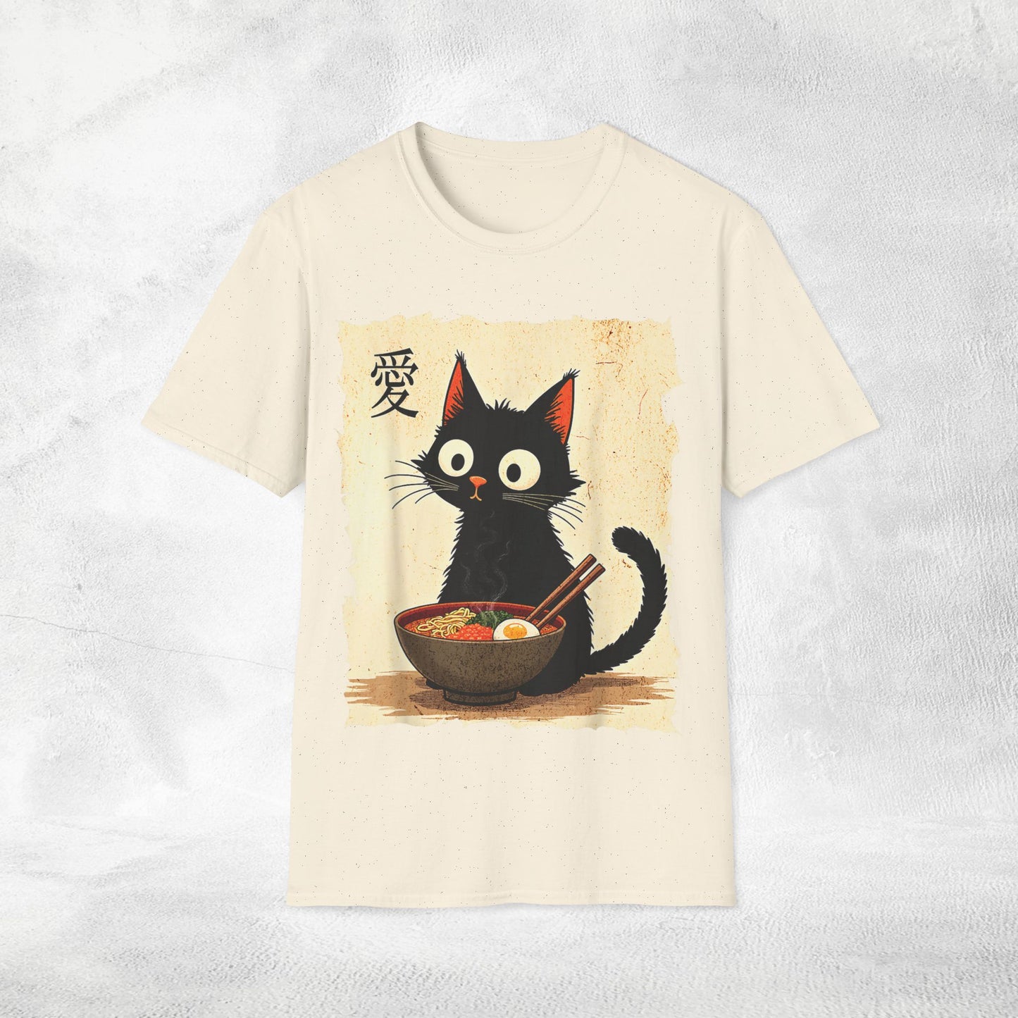 Unisex cat eats ramen / japanese restaurant