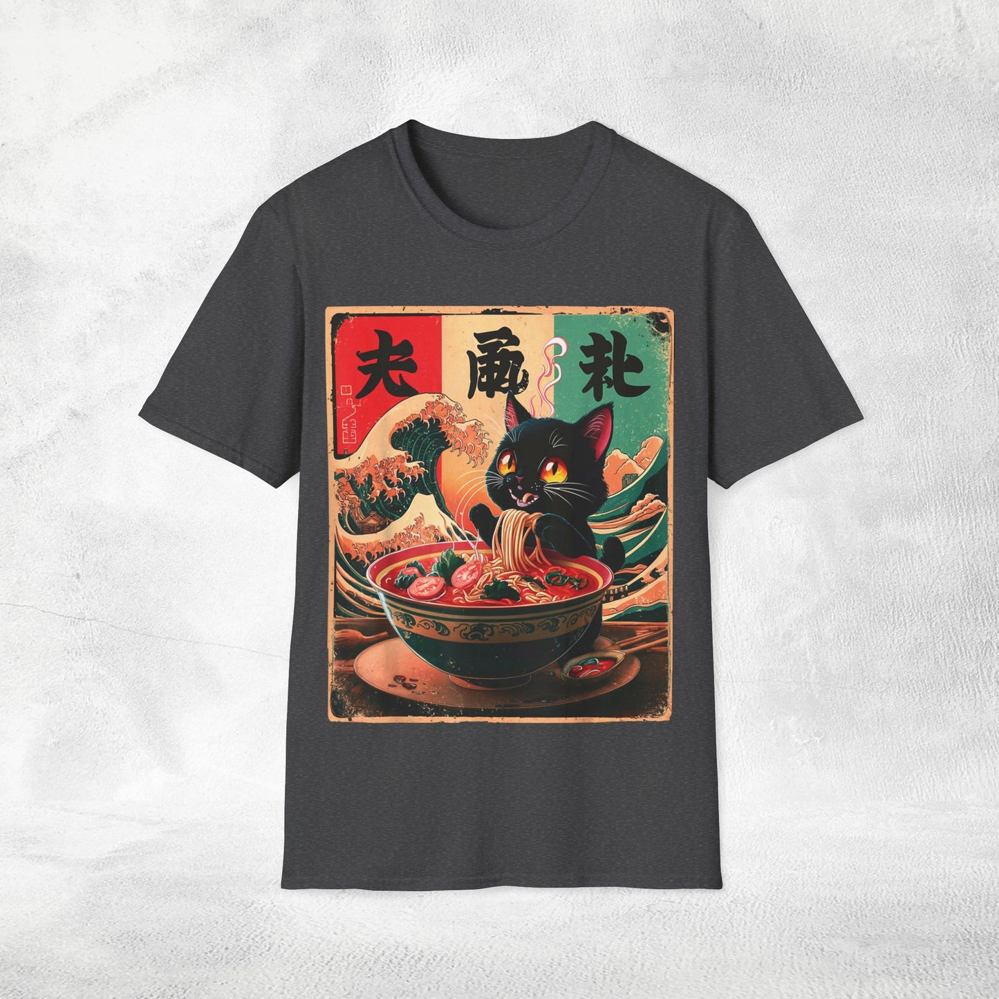 Unisex cat eats ramen / japanese restaurant