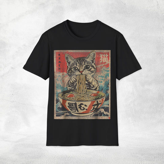 Unisex cat eats ramen / japanese restaurant