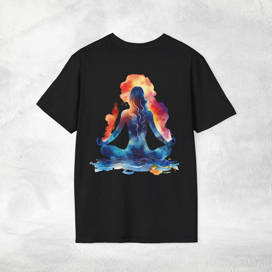 Womens yoga shirt meditate pose backprint