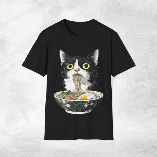 Unisex cat eats ramen / japanese restaurant
