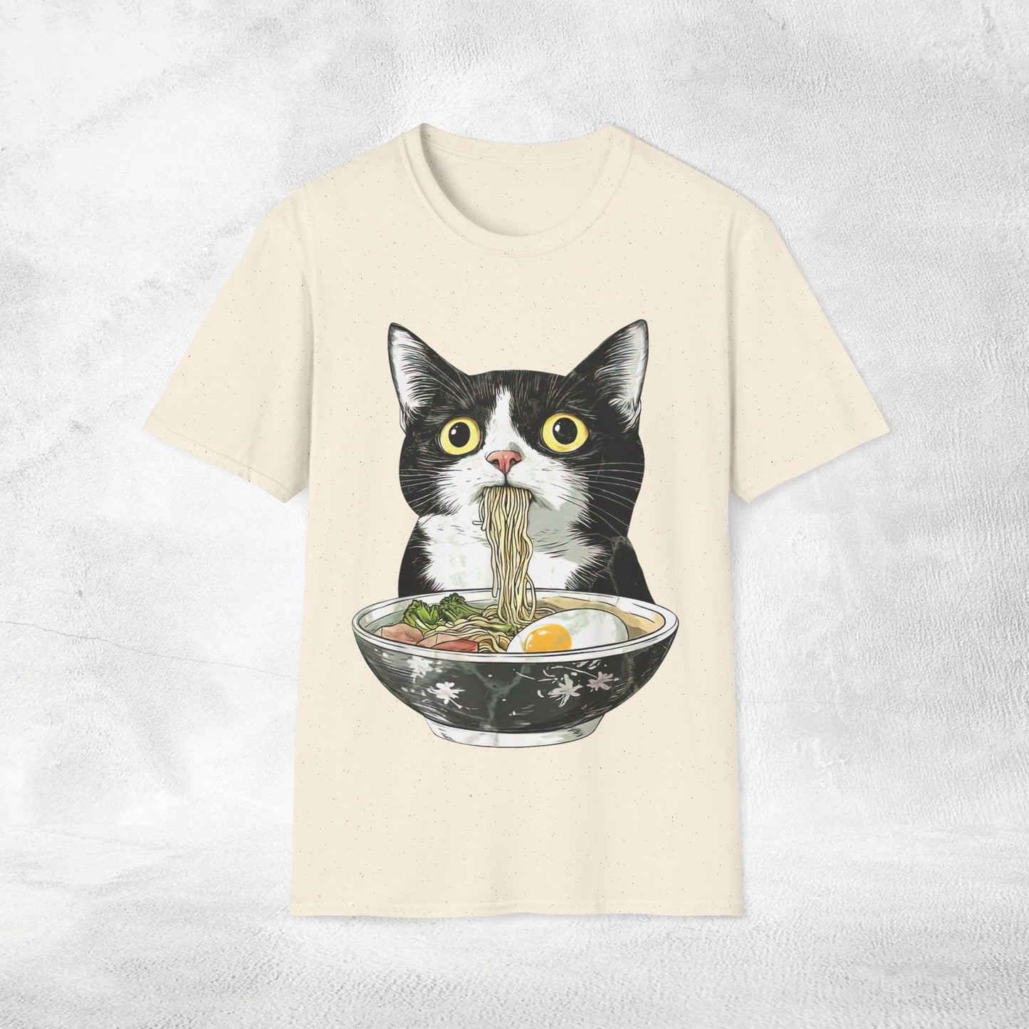 Unisex cat eats ramen / japanese restaurant