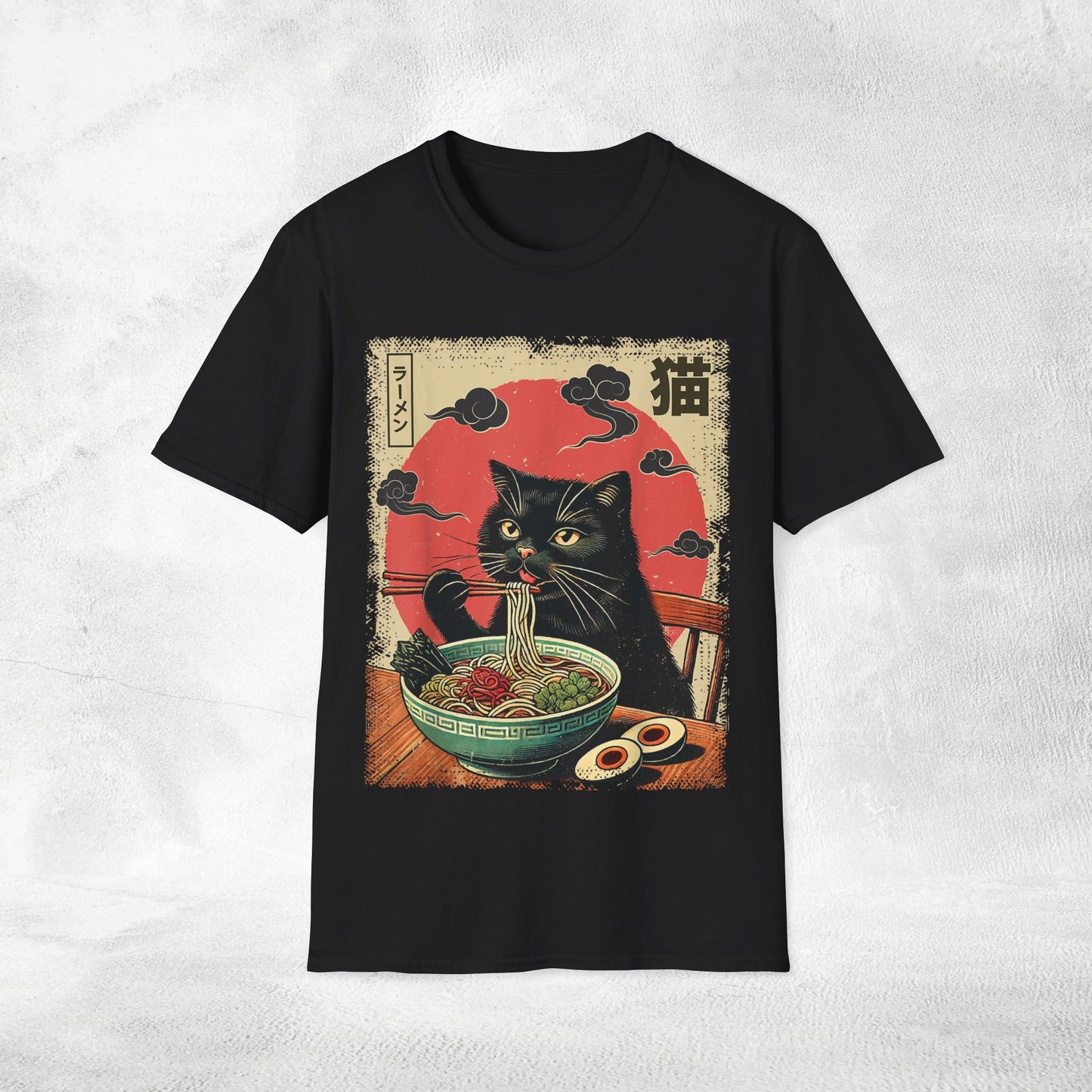Unisex cat eats ramen / japanese restaurant