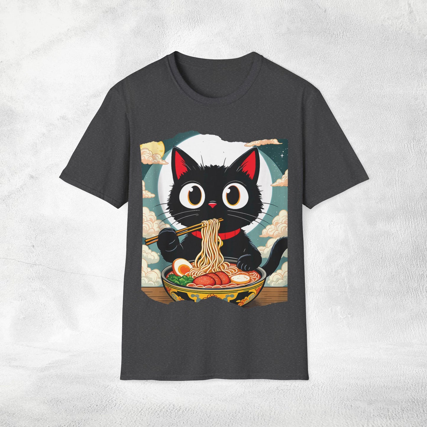 Unisex cat eats ramen / japanese restaurant