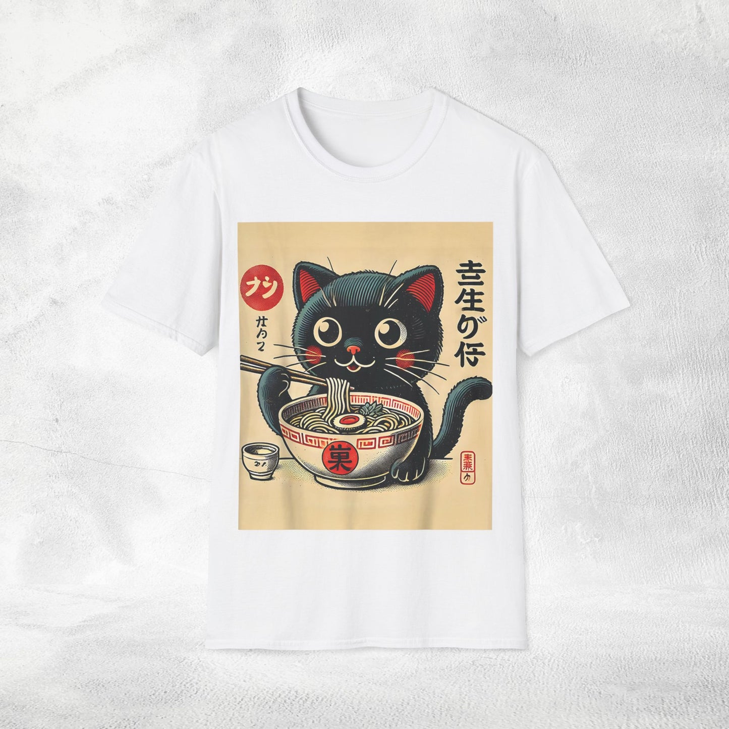 Unisex cat eats ramen / japanese restaurant