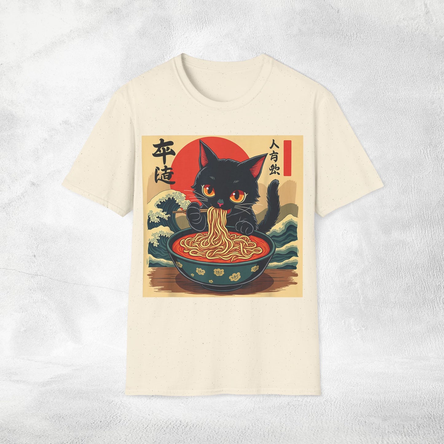 Unisex cat eats ramen / japanese restaurant