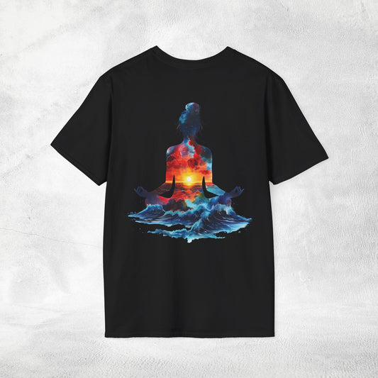 Womens yoga shirt meditate pose backprint