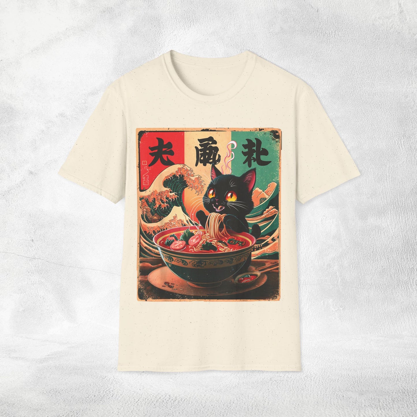 Unisex cat eats ramen / japanese restaurant