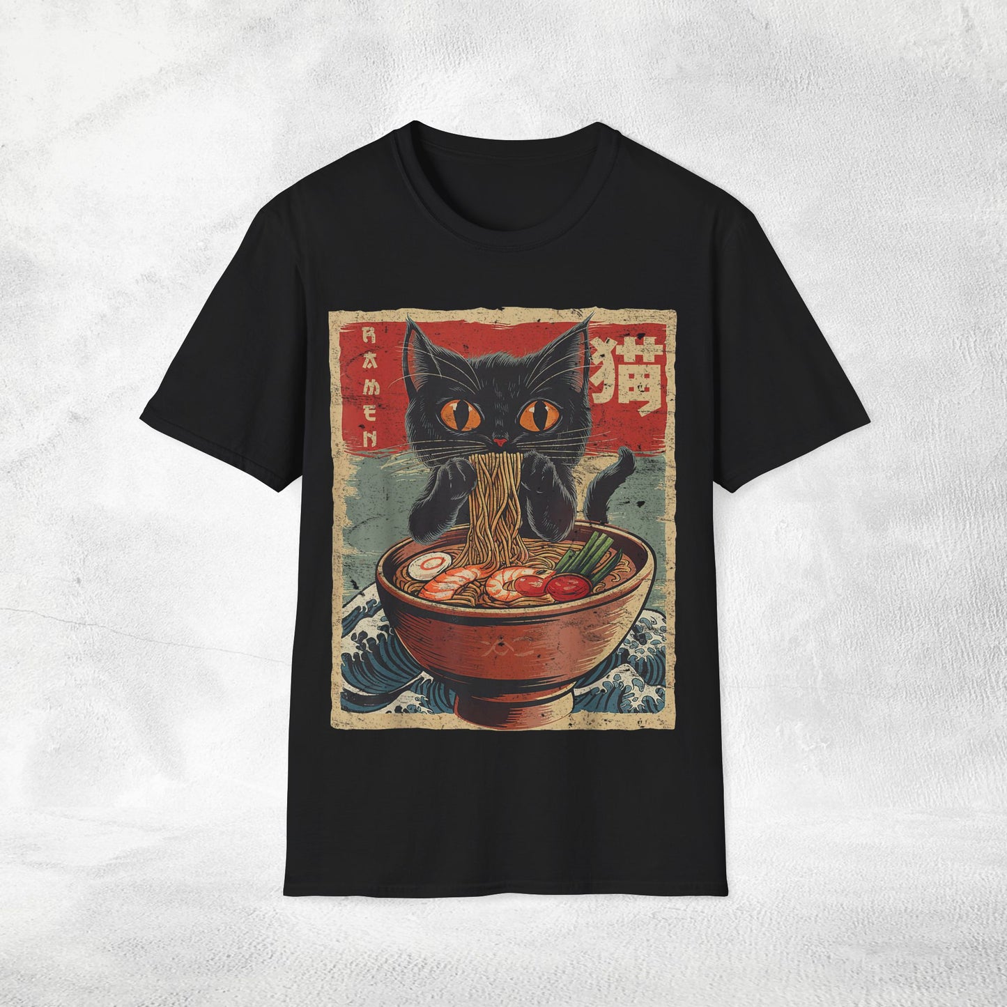Unisex cat eats ramen / japanese restaurant