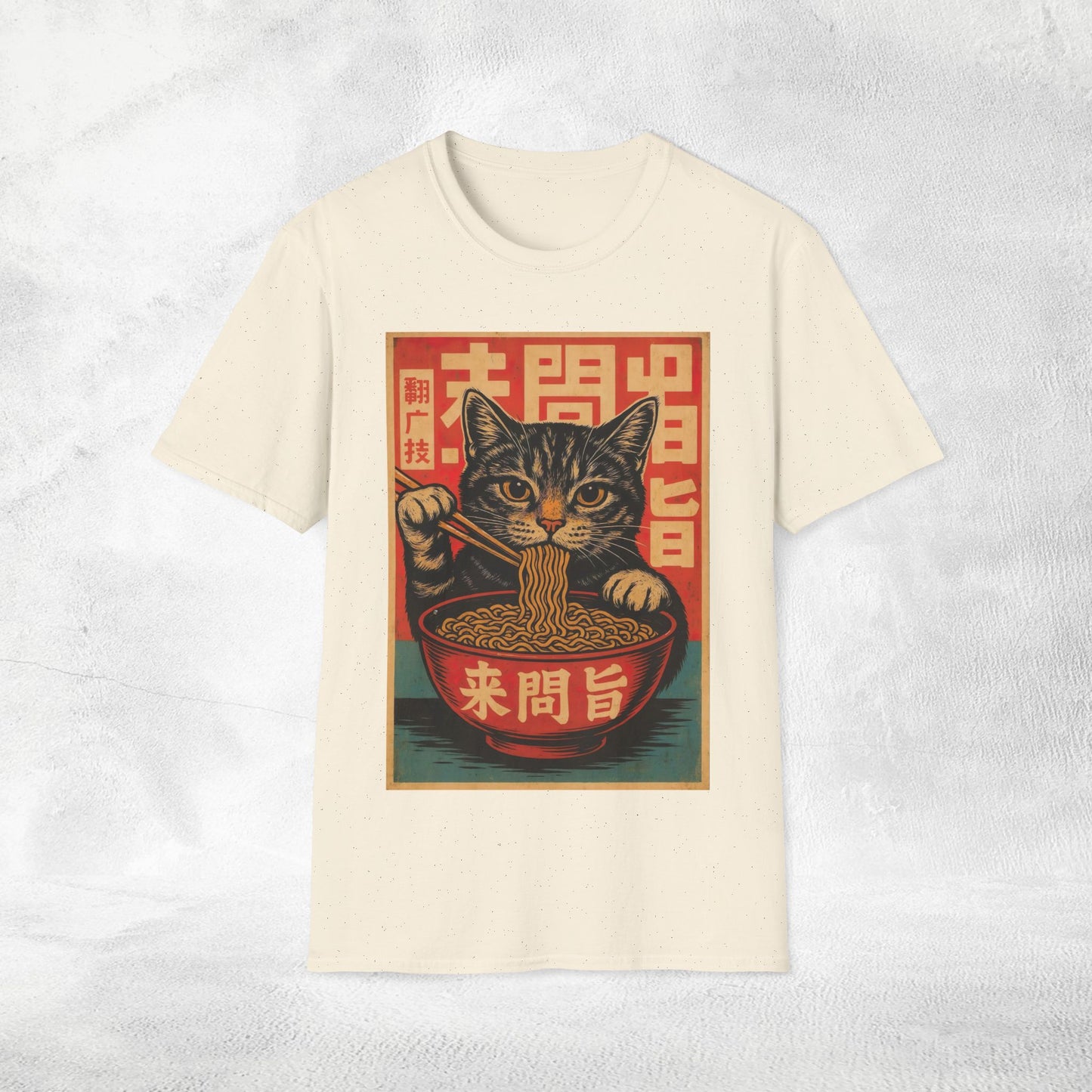 Unisex cat eats ramen / japanese restaurant