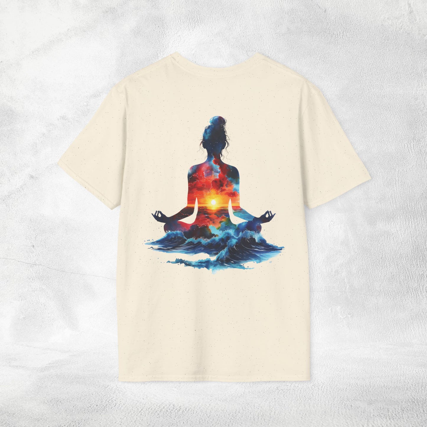 Womens yoga shirt meditate pose backprint