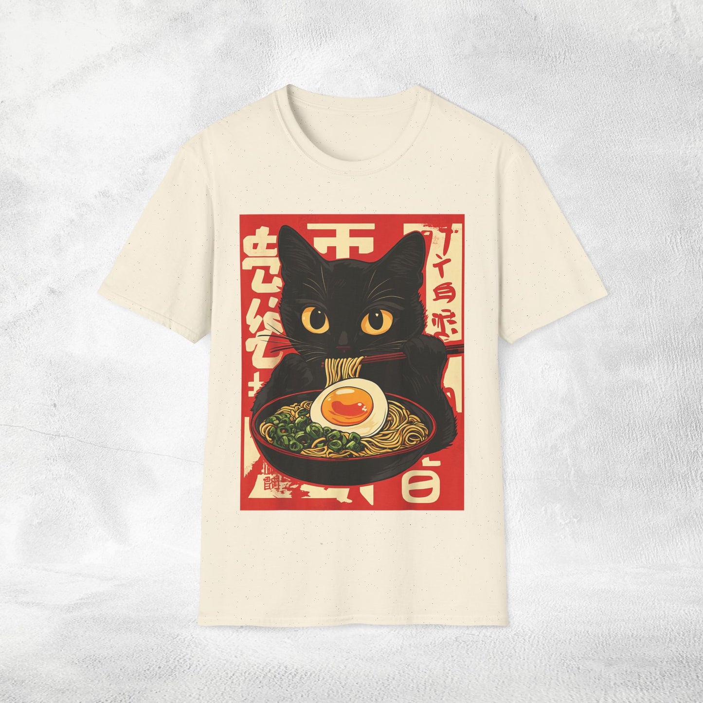 Unisex cat eats ramen / japanese restaurant