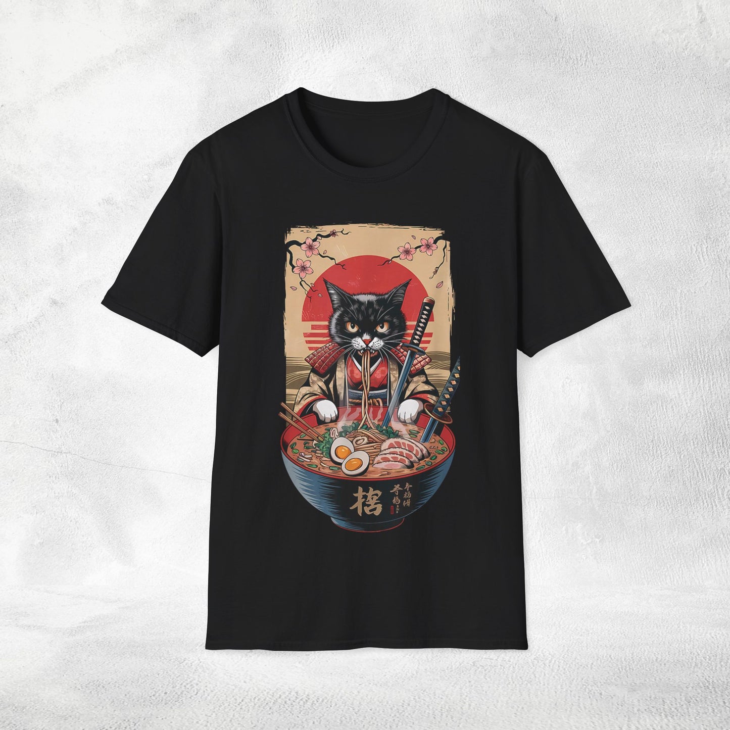 Unisex cat eats ramen / japanese restaurant