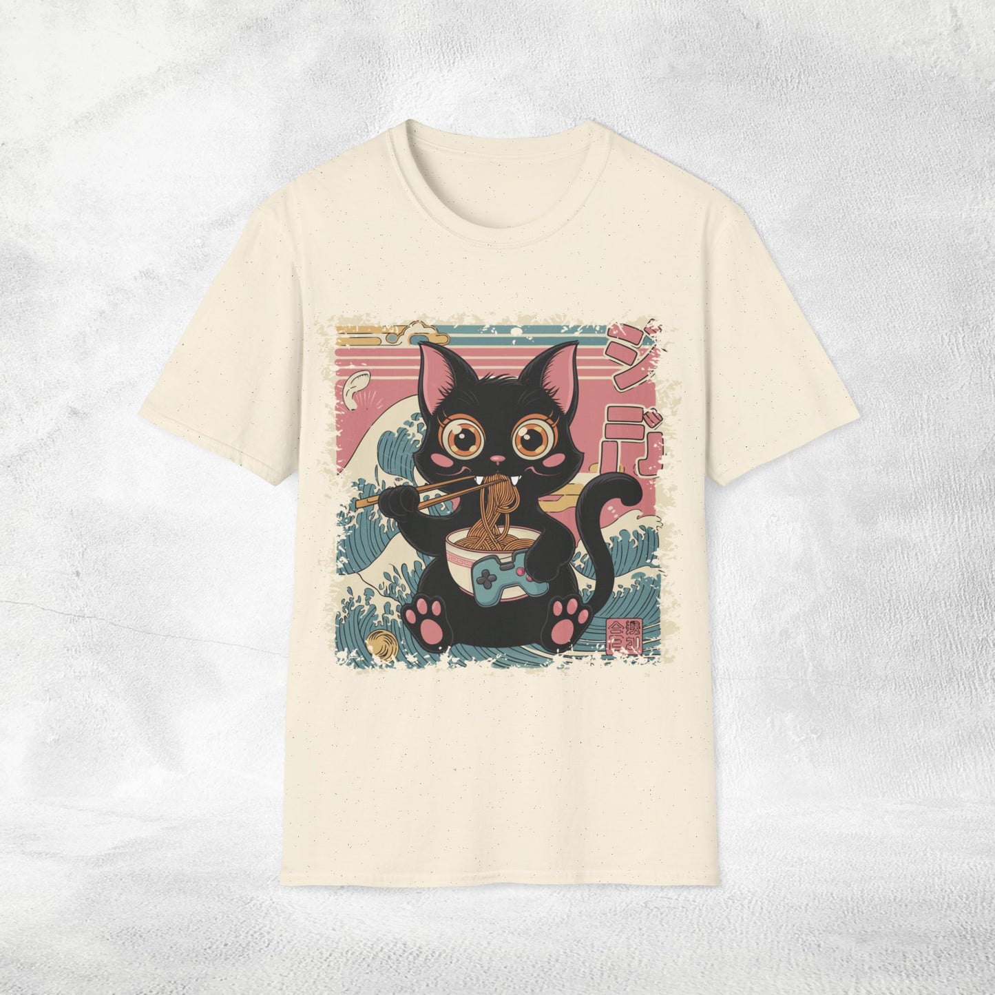 Unisex cat eats ramen / japanese restaurant