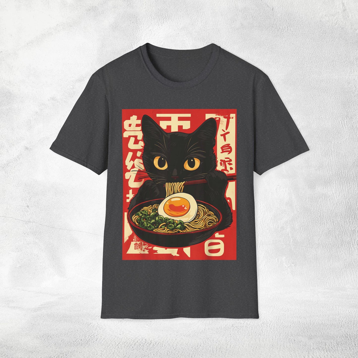 Unisex cat eats ramen / japanese restaurant