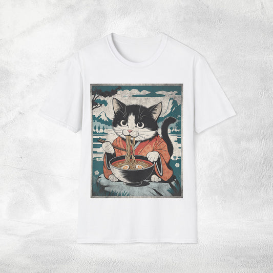 Unisex cat eats ramen / japanese restaurant