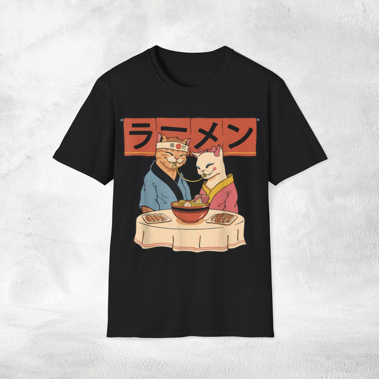 Unisex cat eats ramen / japanese restaurant