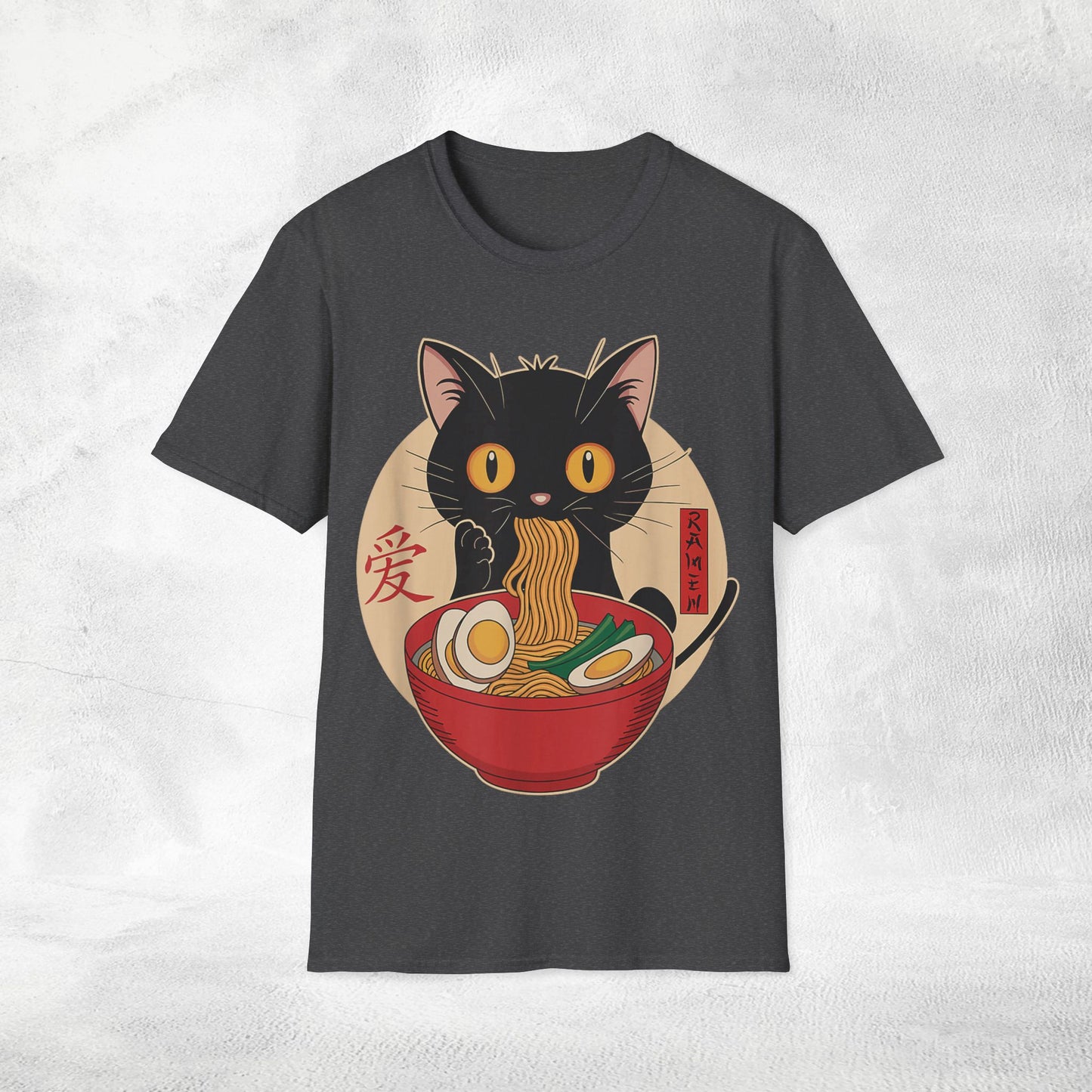 Unisex cat eats ramen / japanese restaurant