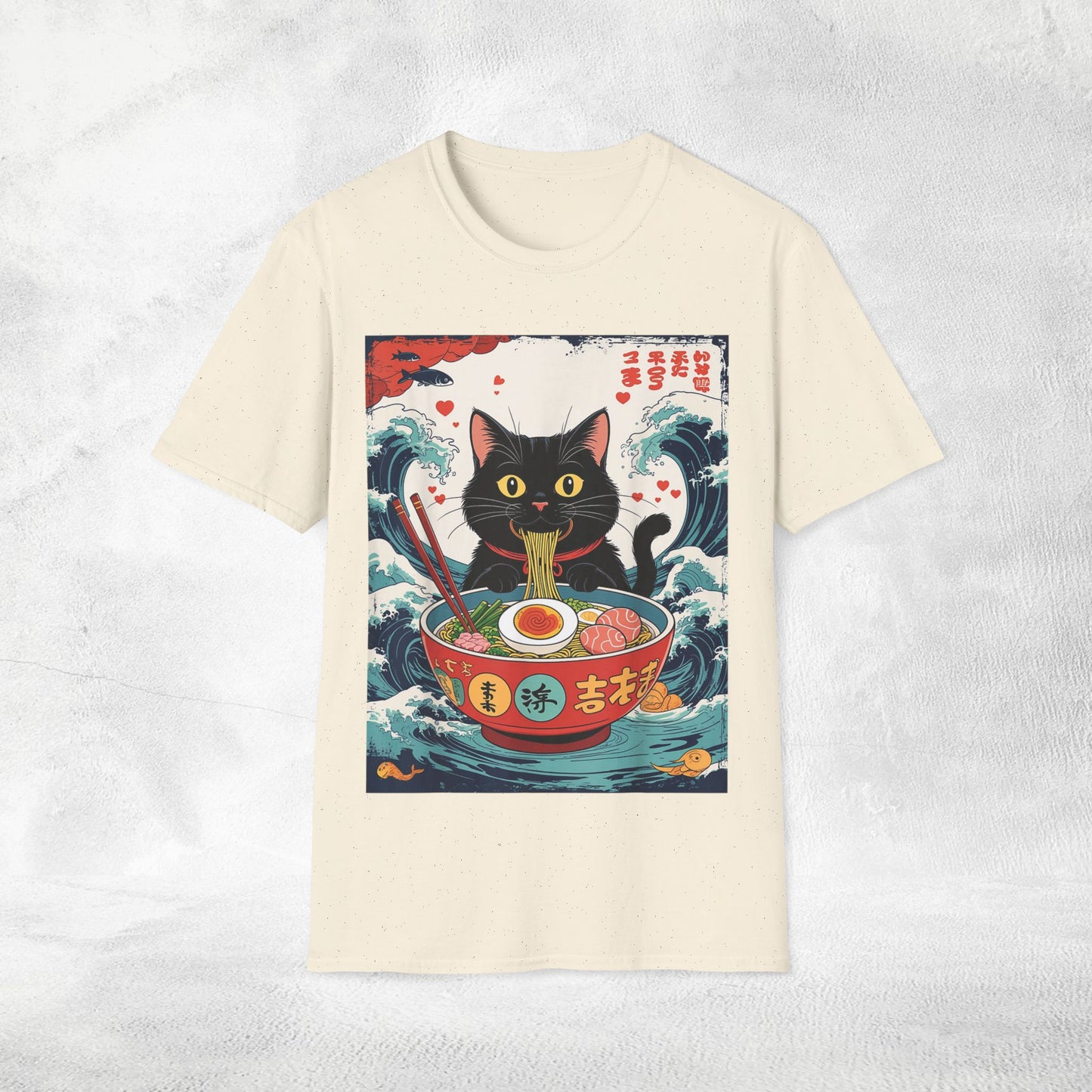 Unisex cat eats ramen / japanese restaurant