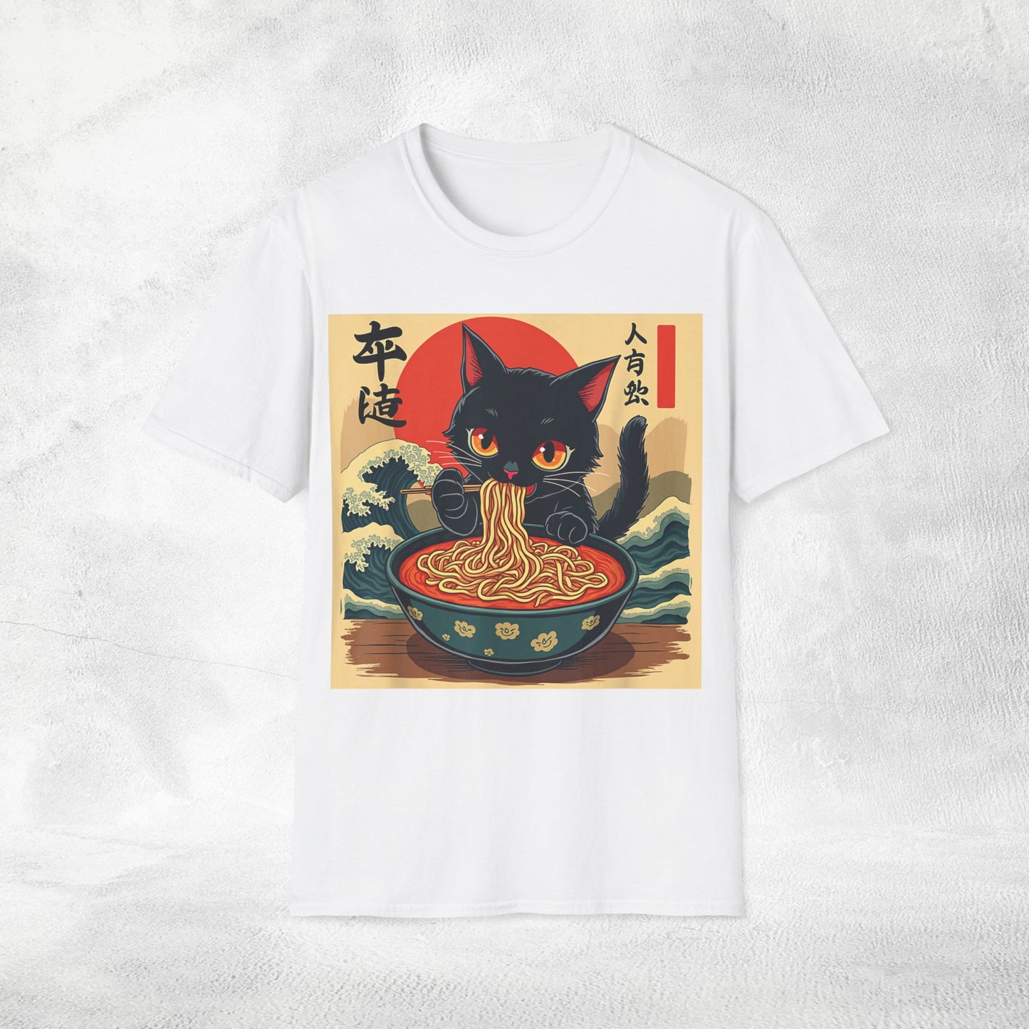 Unisex cat eats ramen / japanese restaurant