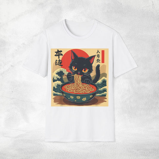 Unisex cat eats ramen / japanese restaurant
