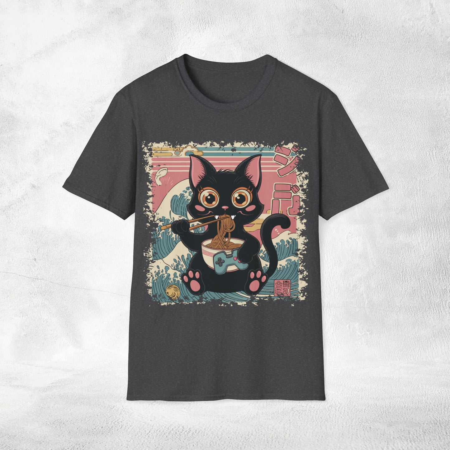 Unisex cat eats ramen / japanese restaurant