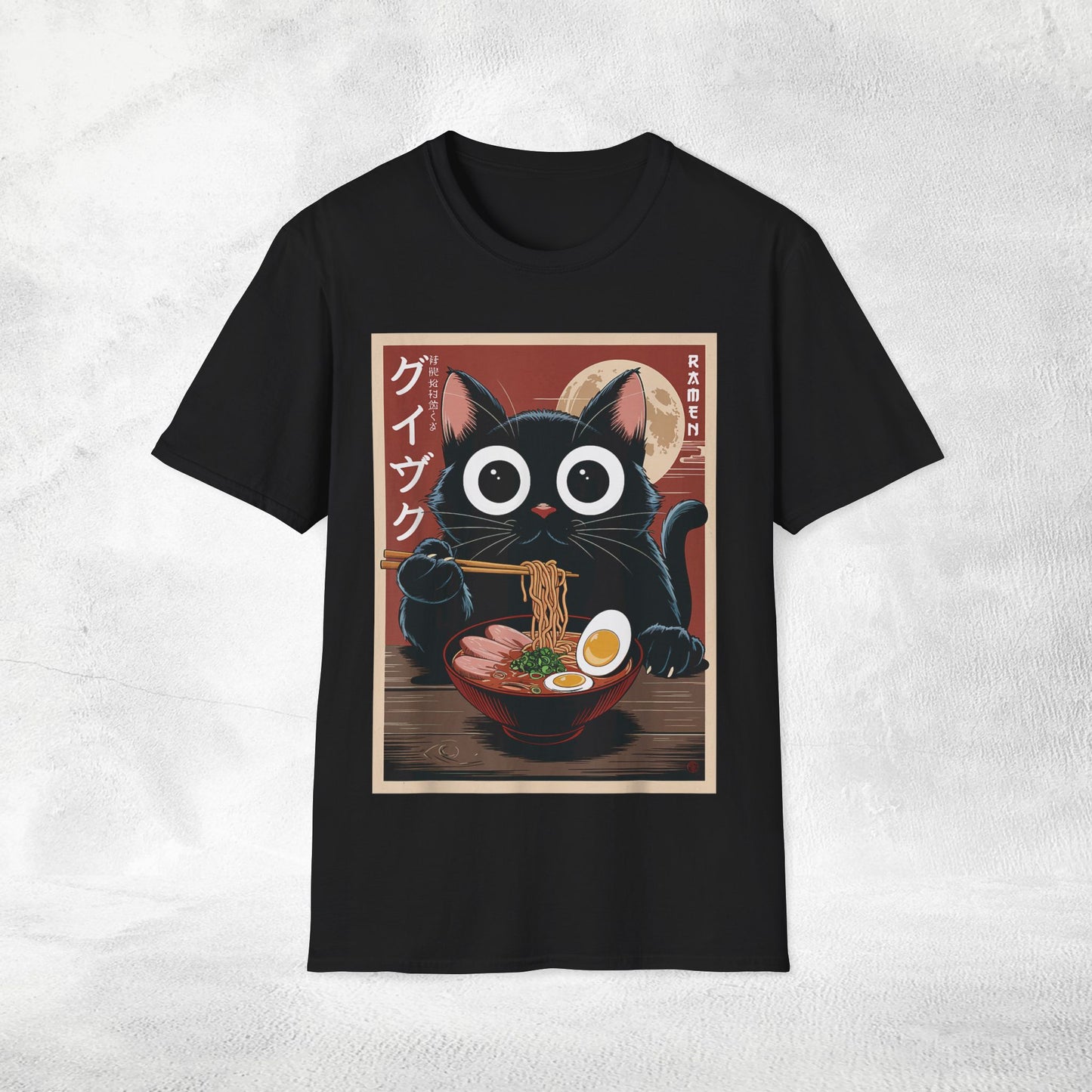 Unisex cat eats ramen / japanese restaurant