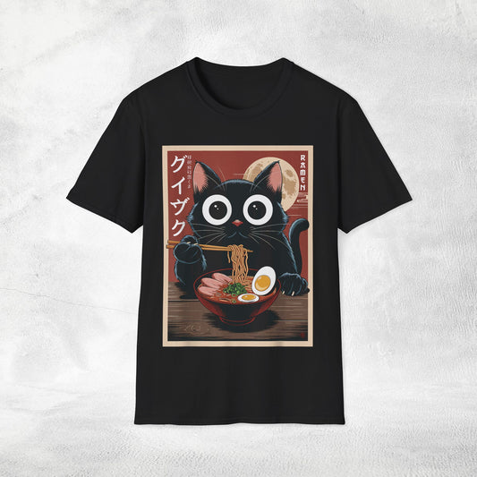 Unisex cat eats ramen / japanese restaurant