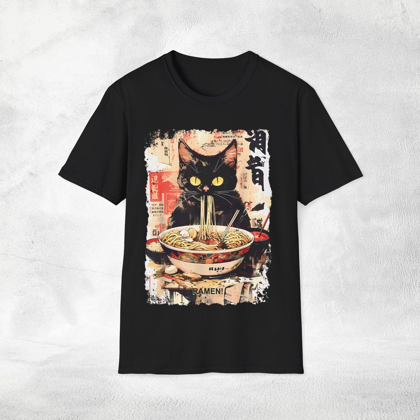 Unisex cat eats ramen / japanese restaurant