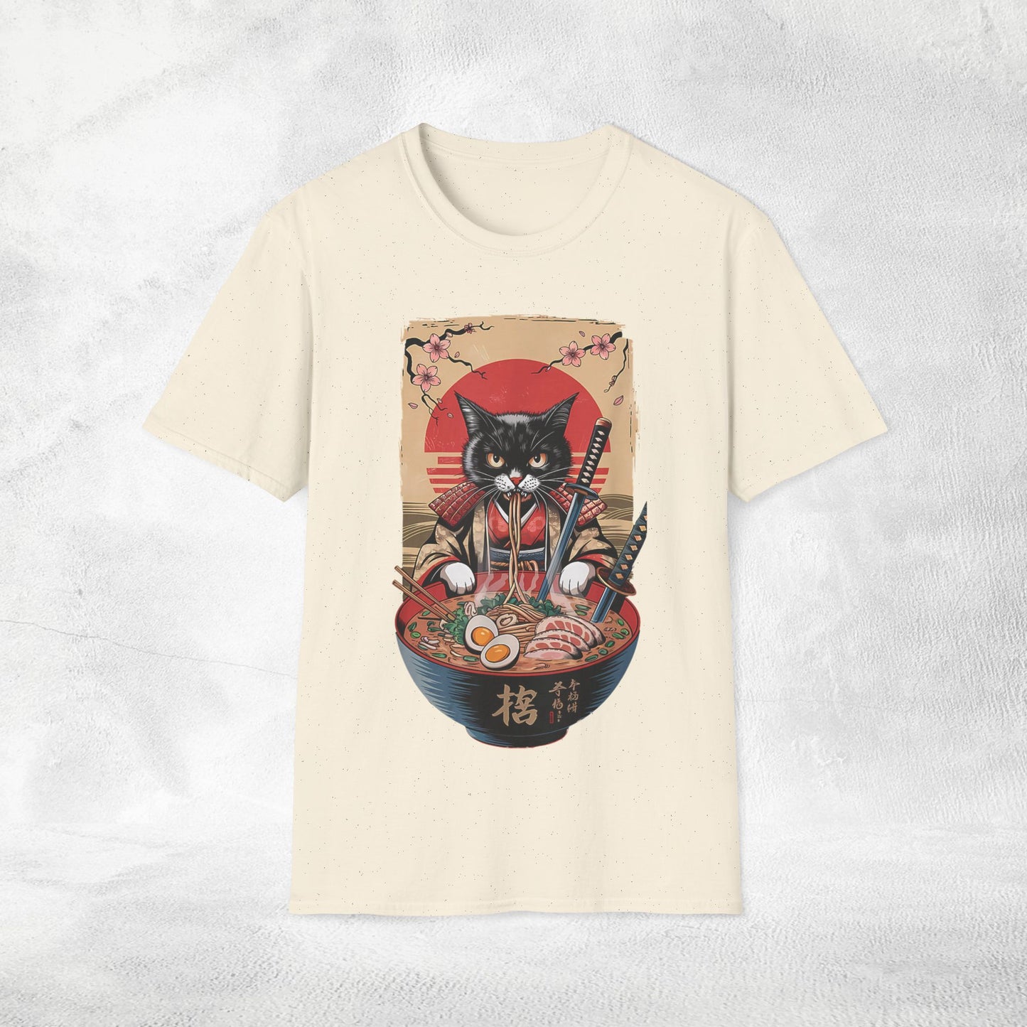 Unisex cat eats ramen / japanese restaurant