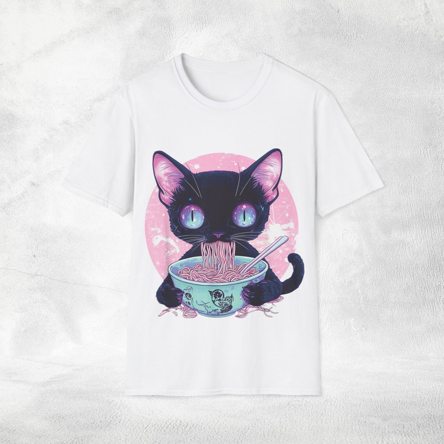 Unisex cat eats ramen / japanese restaurant