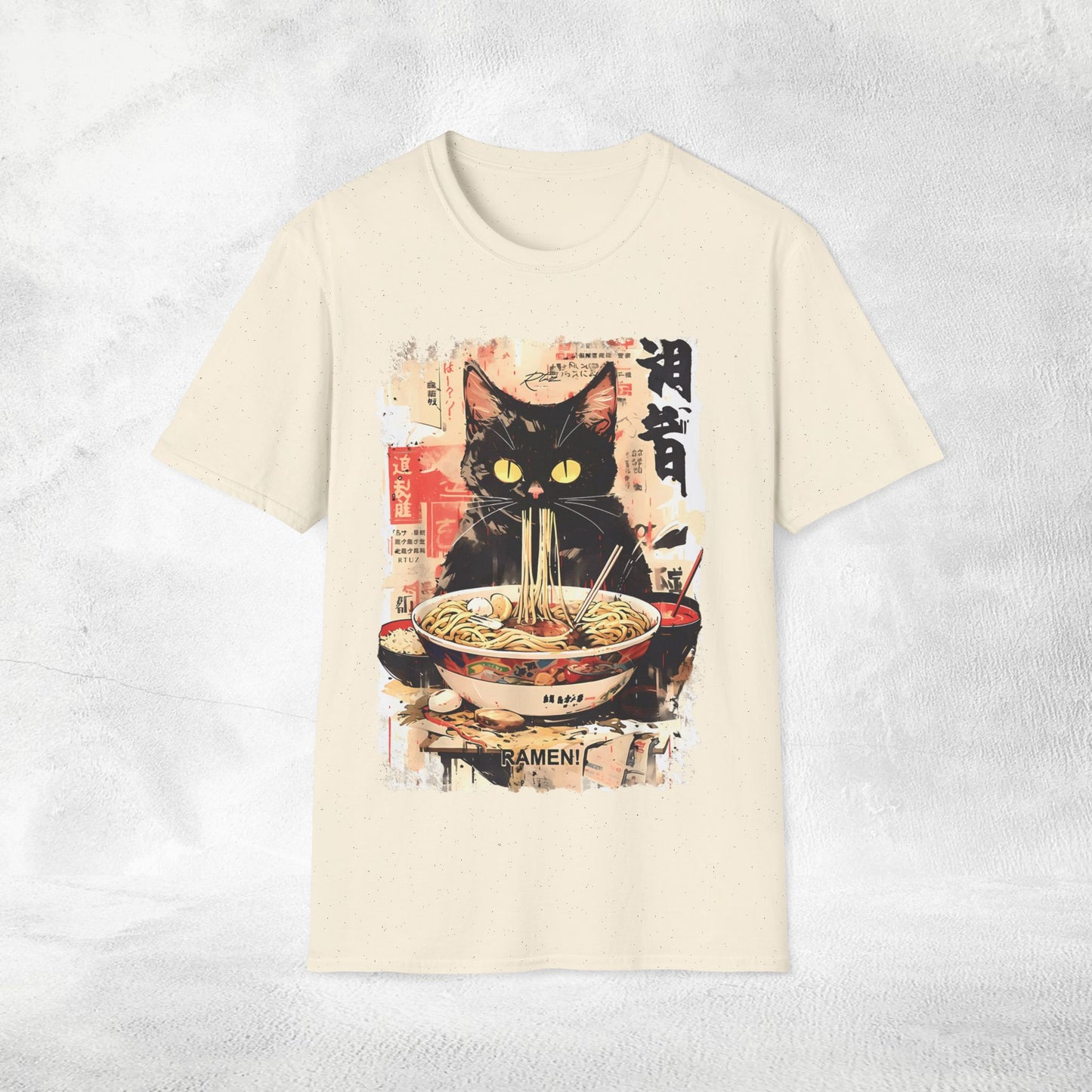 Unisex cat eats ramen / japanese restaurant