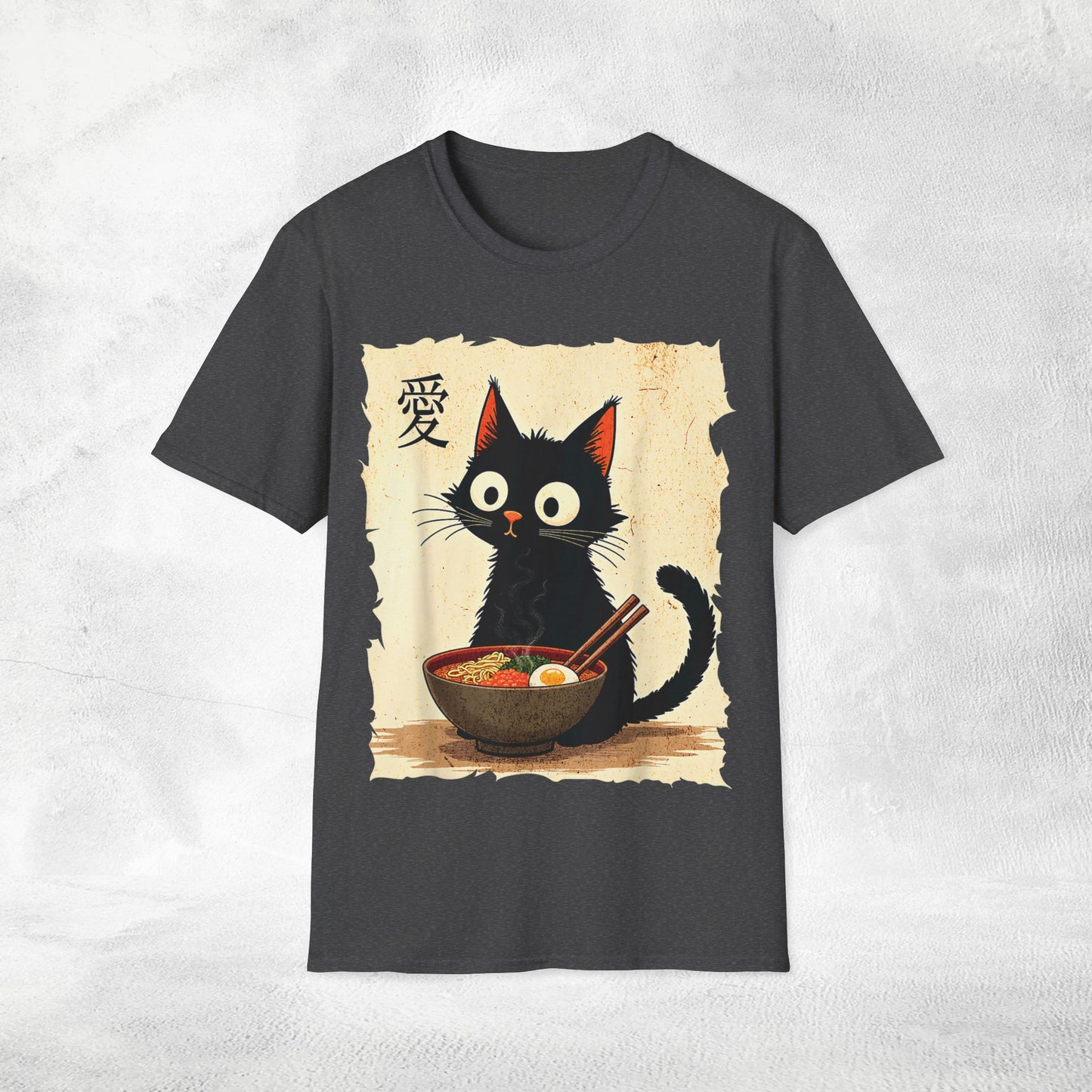 Unisex cat eats ramen / japanese restaurant