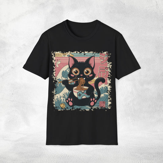 Unisex cat eats ramen / japanese restaurant
