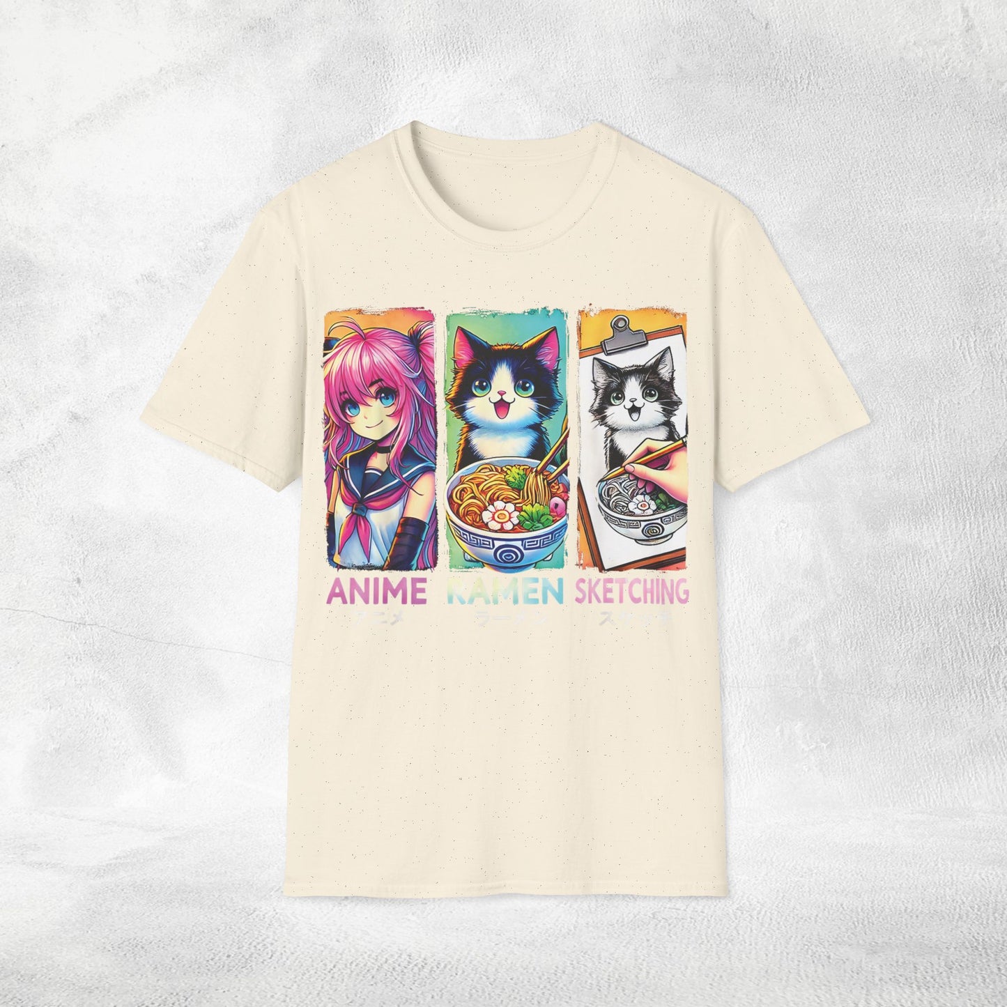 Unisex cat eats ramen / japanese restaurant