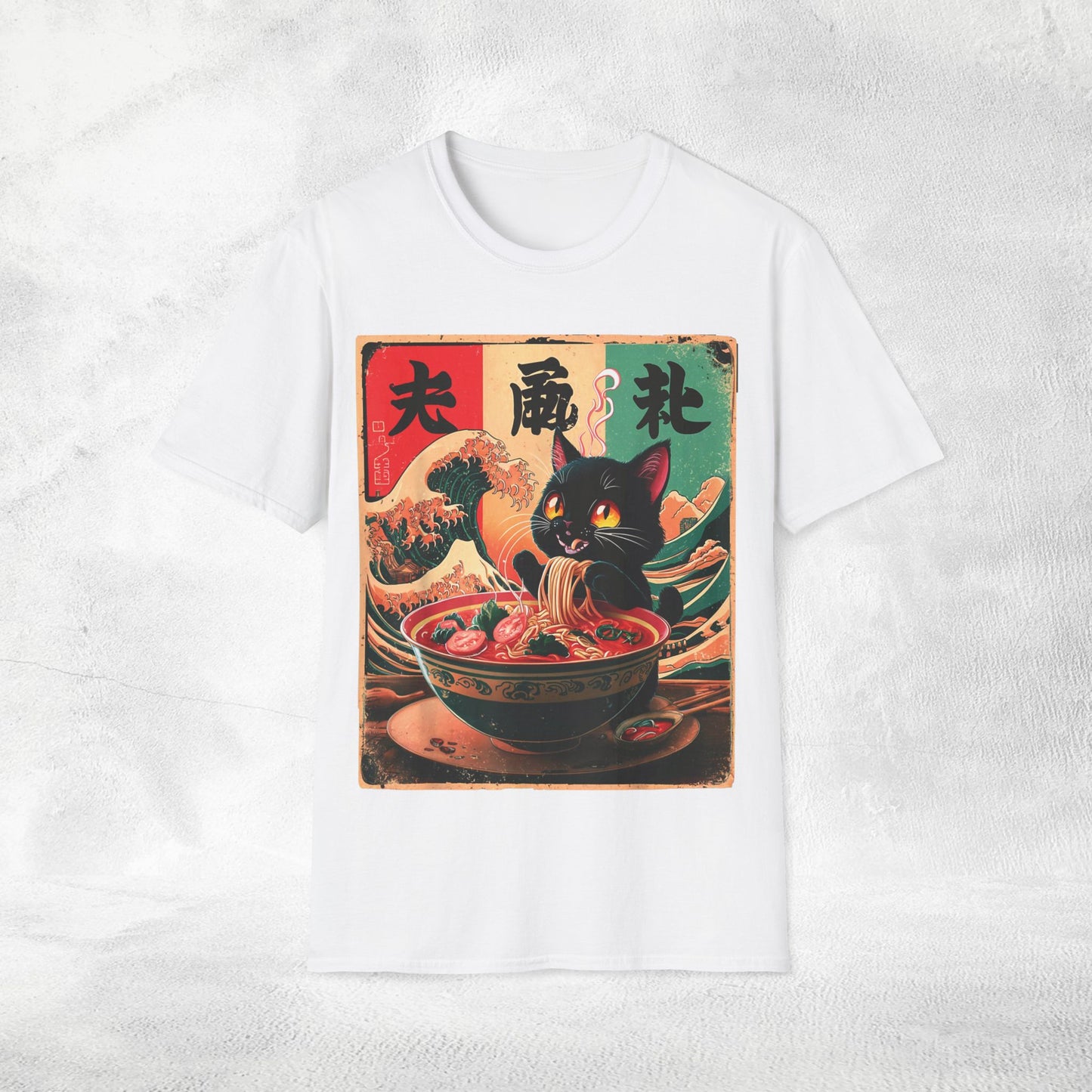 Unisex cat eats ramen / japanese restaurant