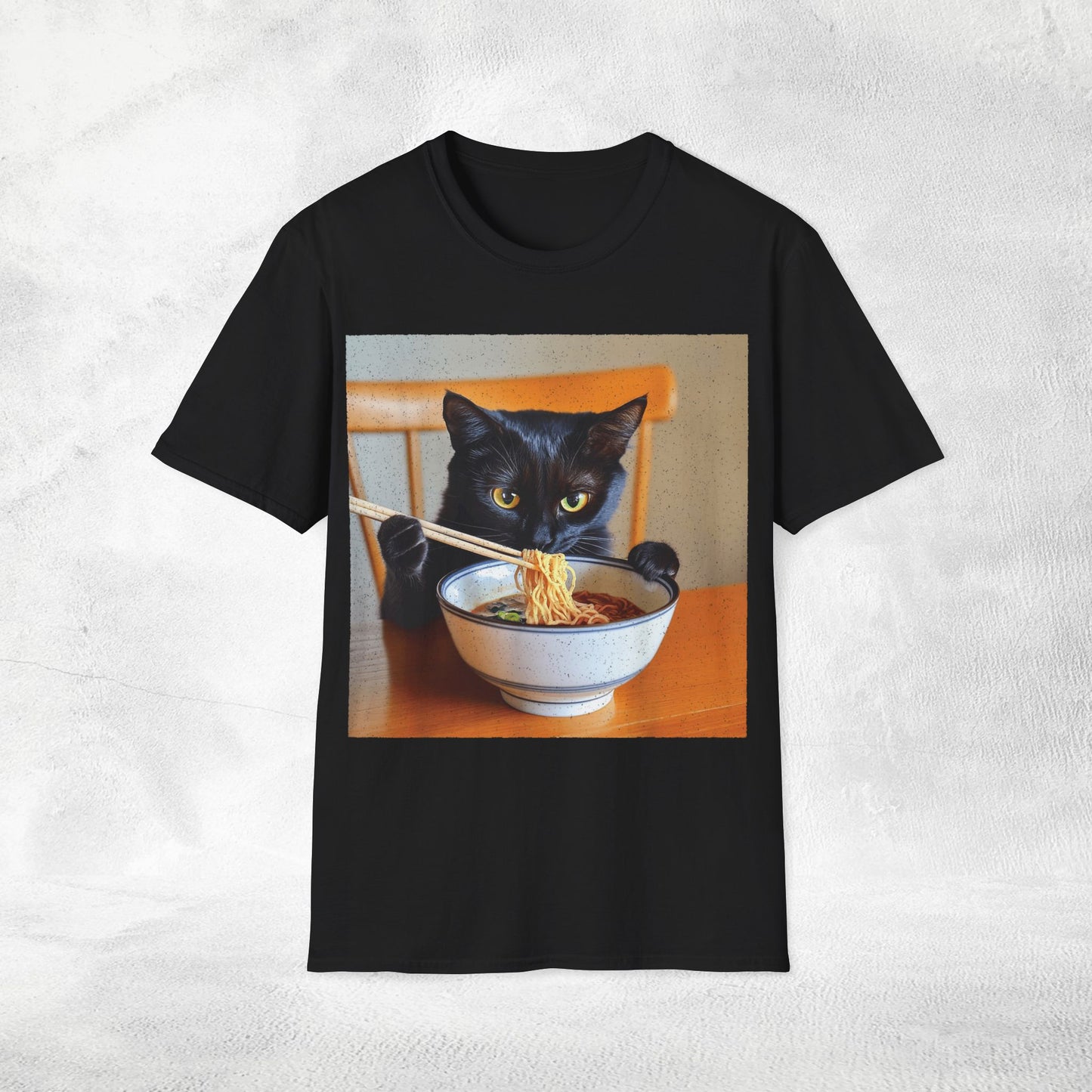 Unisex cat eats ramen / japanese restaurant