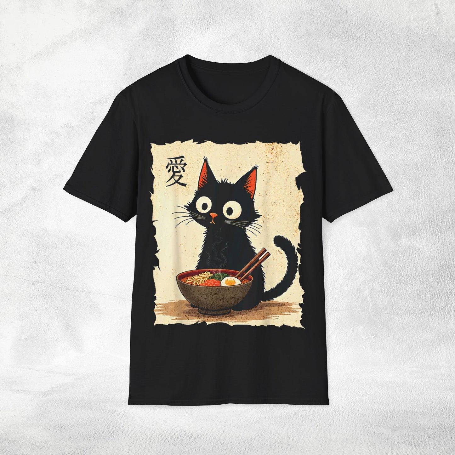 Unisex cat eats ramen / japanese restaurant
